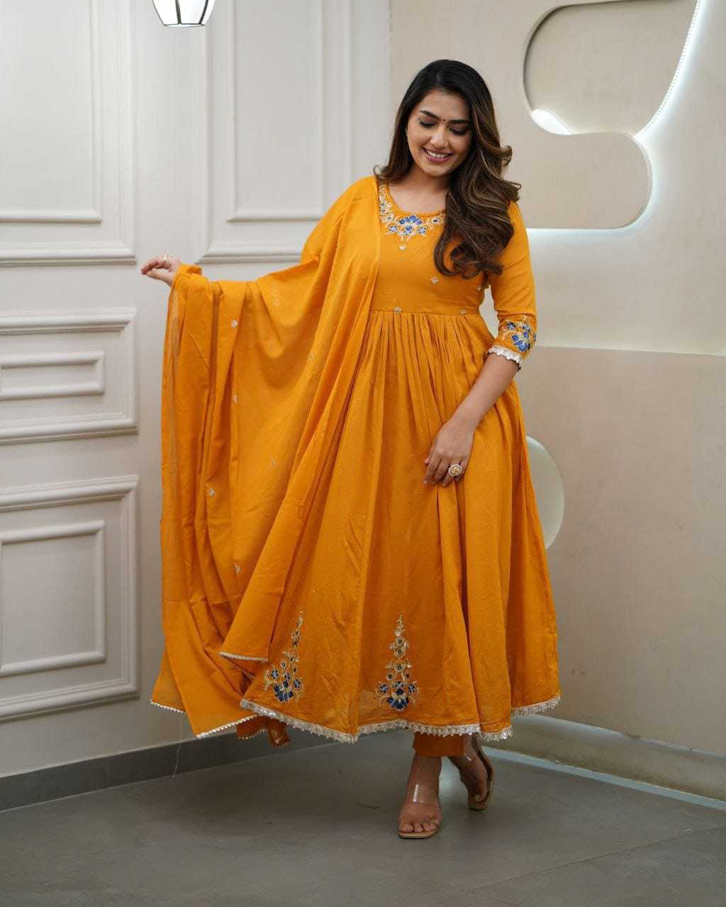 Embroidered Kurti With Bottom and Dupatta