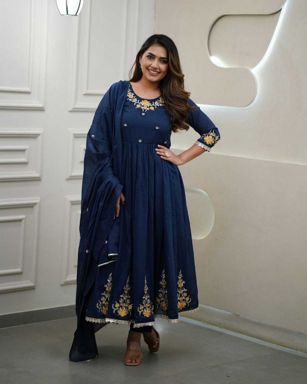 Embroidered Kurti With Bottom and Dupatta