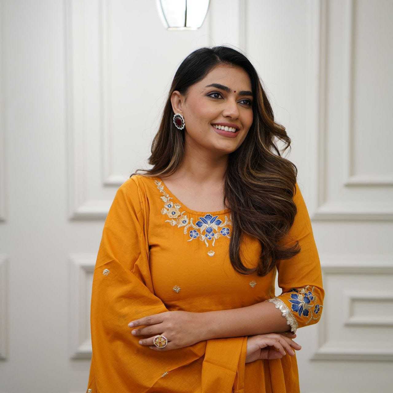Embroidered Kurti With Bottom and Dupatta