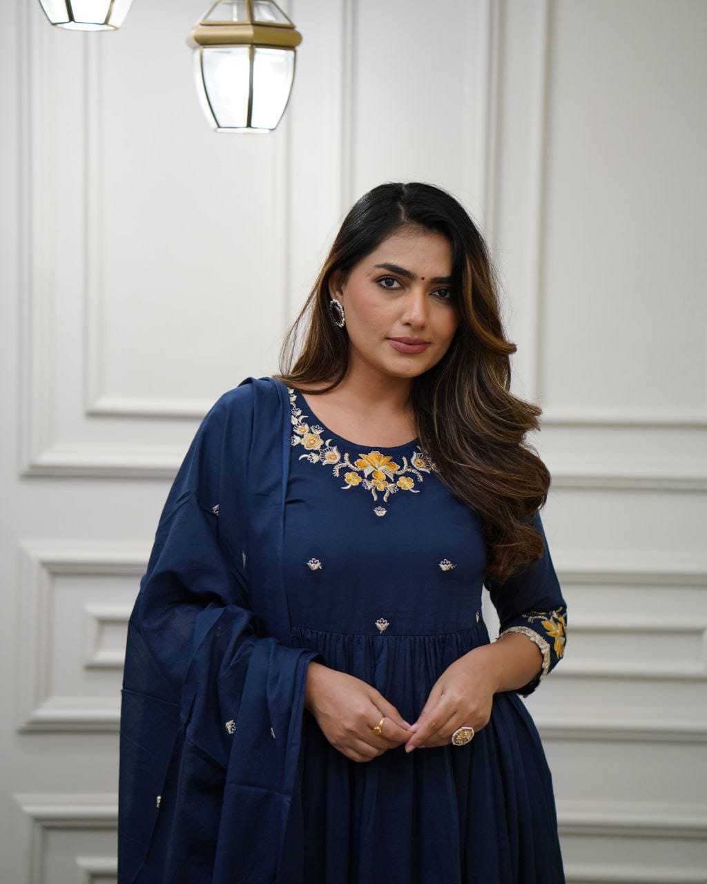 Embroidered Kurti With Bottom and Dupatta
