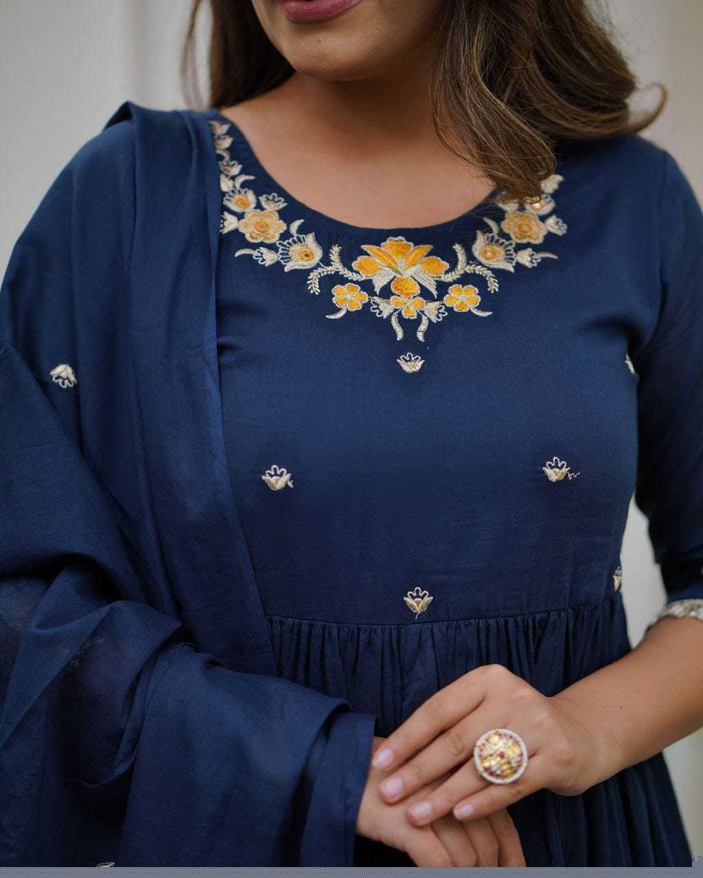 Embroidered Kurti With Bottom and Dupatta